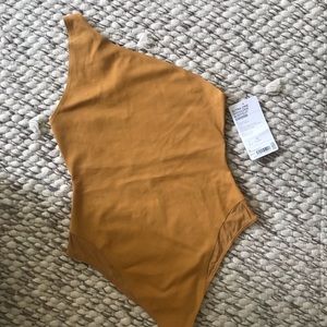 ATHLETA Dark Yellow One Shoulder Body Suit Size S